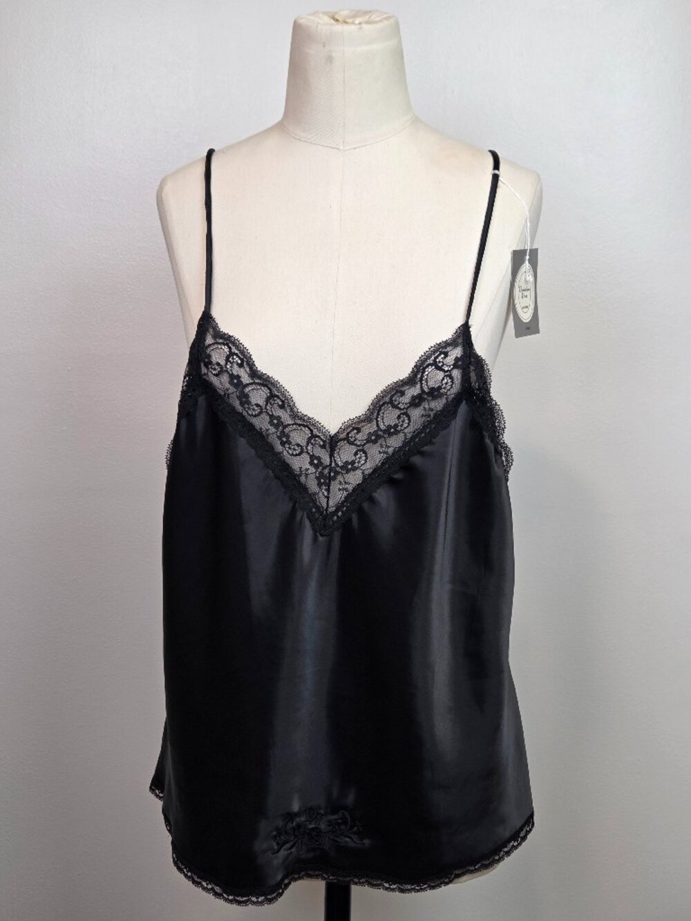 Vintage Christian Dior Monogram Black Lace Camisole | Sz L | Coquette Whimsigoth